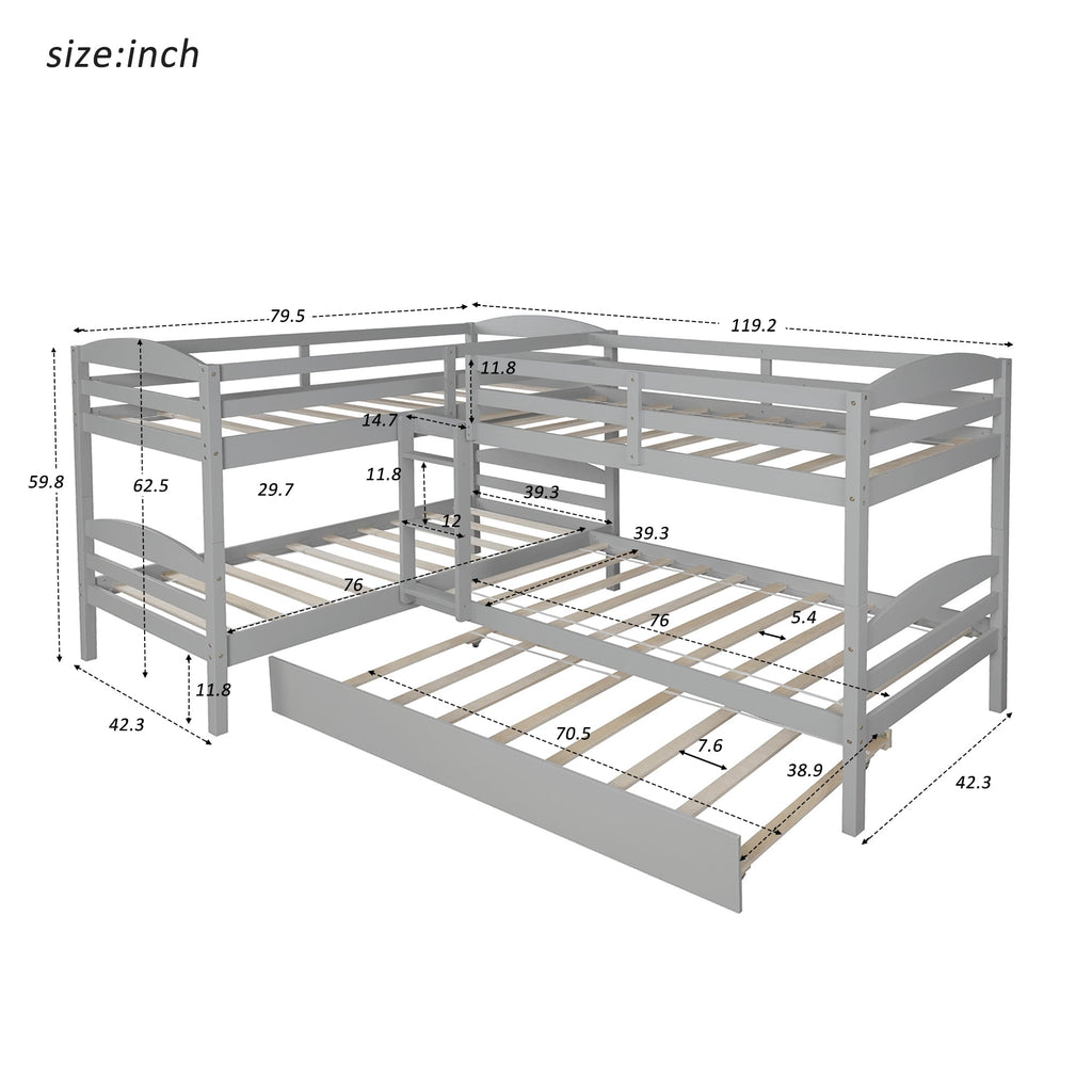 Eden Tali L-shaped twin bunk bed with trundle view 1