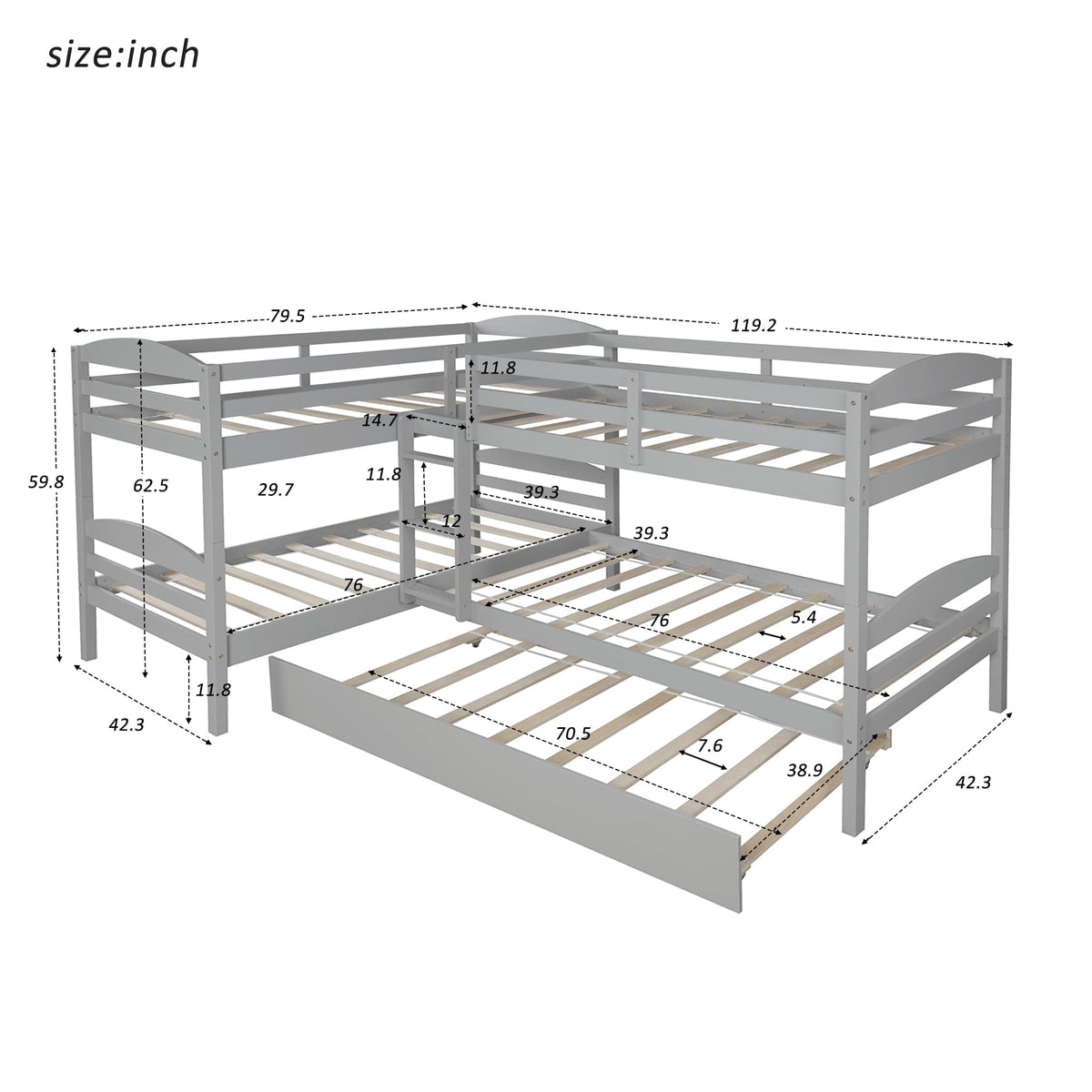 Eden Tali L-shaped twin bunk bed with trundle view 1