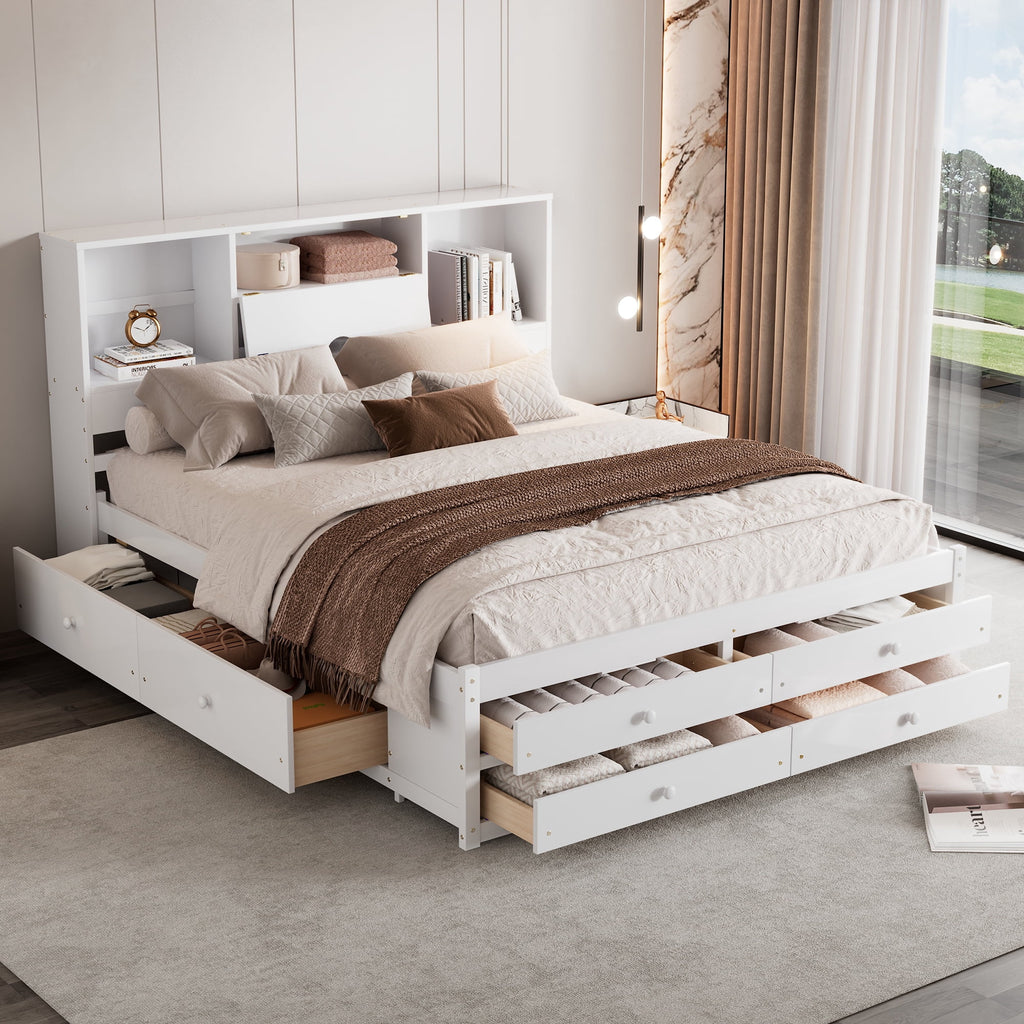 Eden Tali queen storage platform bed with headboard shelves and drawers view 2
