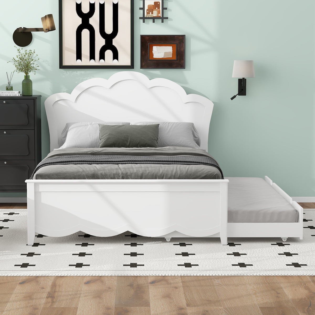 Eden Tali full white wood platform bed with trundle view 2