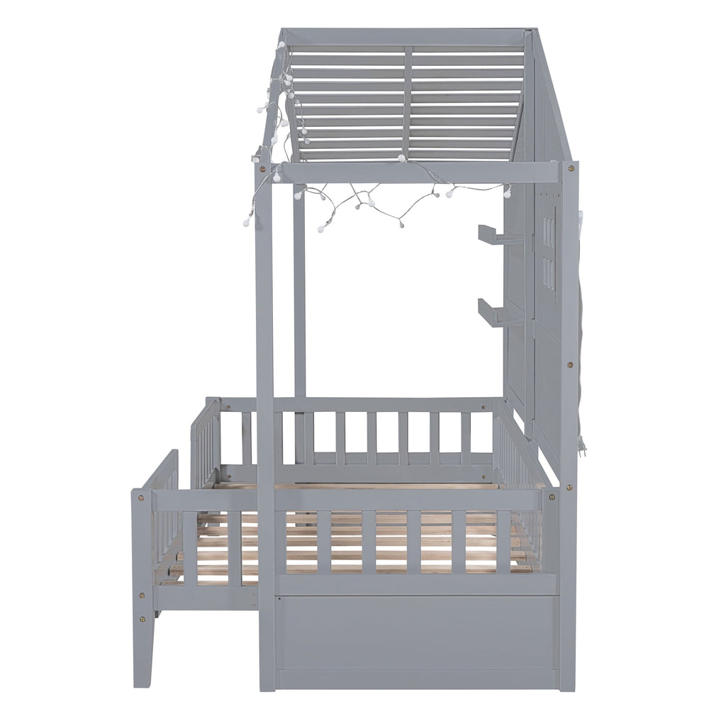 Eden Tali twin house bed with shelves and light strip view 7