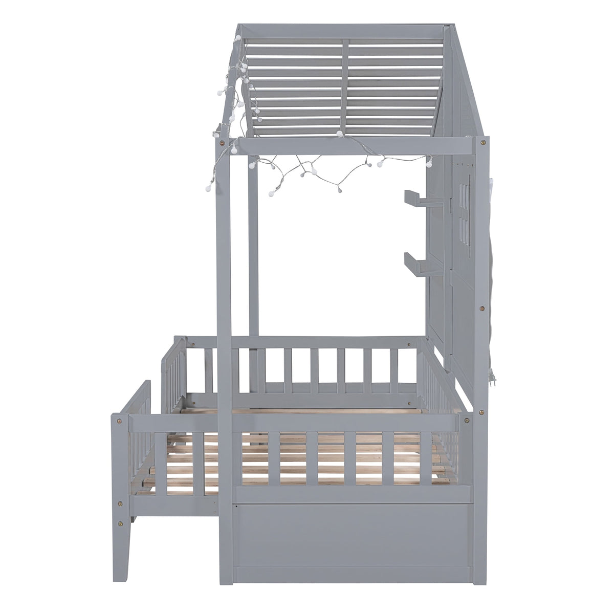 Eden Tali twin house bed with shelves and light strip view 7