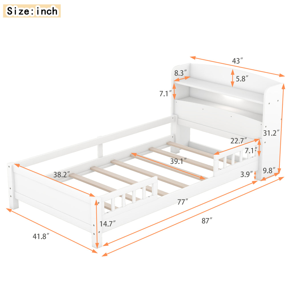 Eden Tali kids bed with storage headboard and LED light view 3