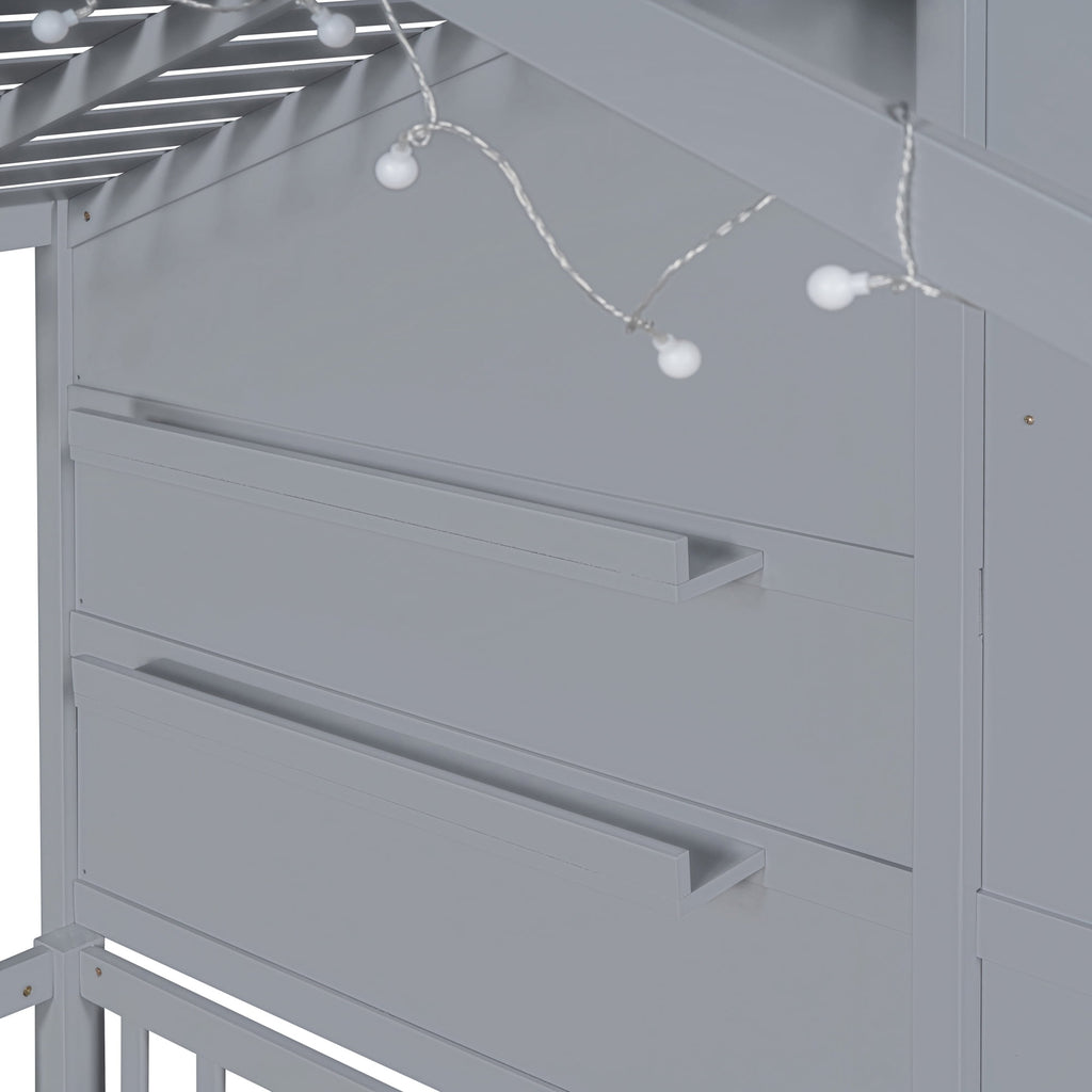 Eden Tali twin house bed with shelves and light strip view 9