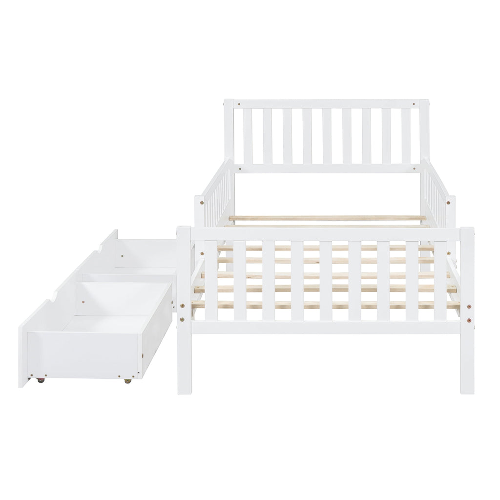 Eden Tali kids wood platform bed with guardrails and drawers view 6