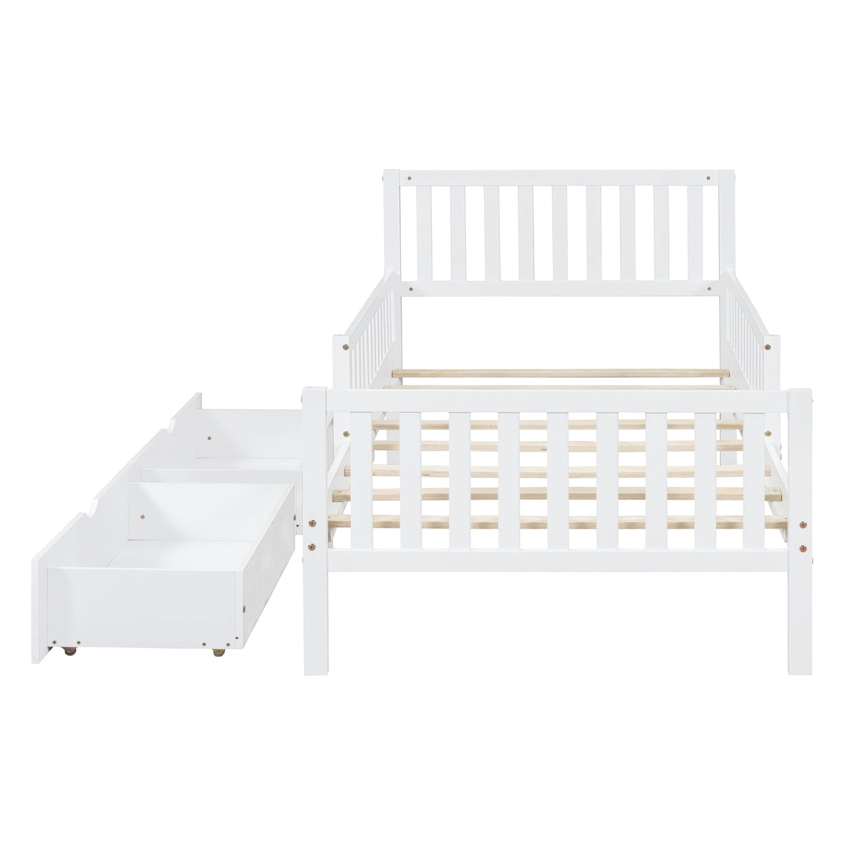 Eden Tali kids wood platform bed with guardrails and drawers view 6